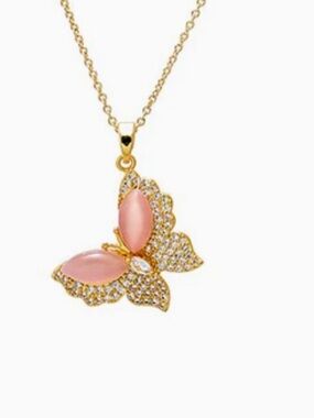 Adina Eden Gold Butterfly Necklace with Pink Mother-of-Pearl Wings NEW